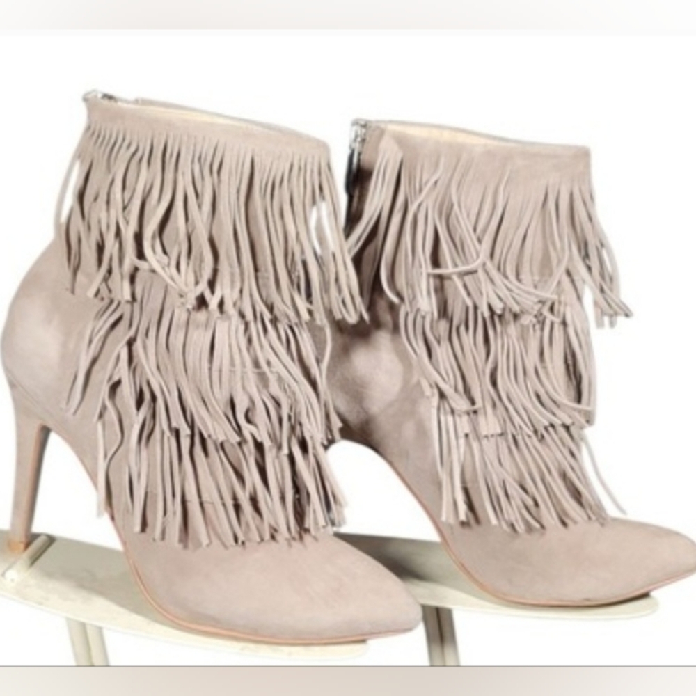 Chinese Laundry Charm  Fringe Ankle Boots Stiletto‎ Pointed Toe Western  Booties